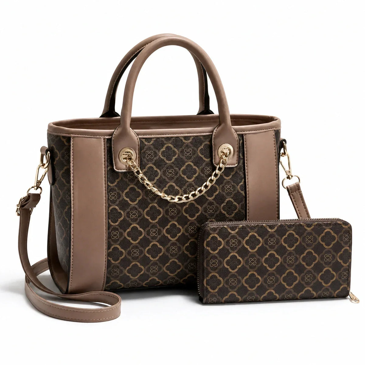 Printed Leather Tote Bag Set - Aria