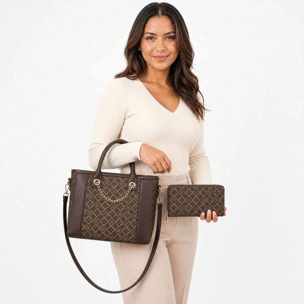 Printed Leather Tote Bag Set - Aria