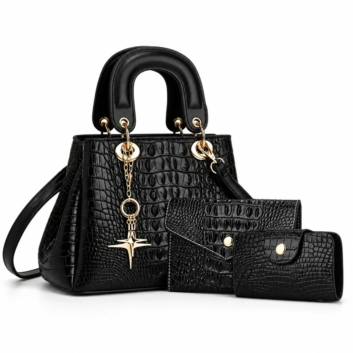 Crocodile-Embossed Leather Bag Set - Vex