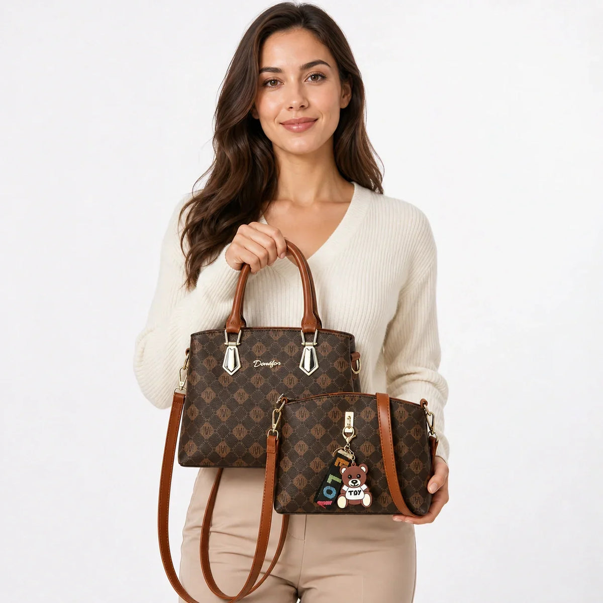 Printed Leather Handbag Set - MIRA