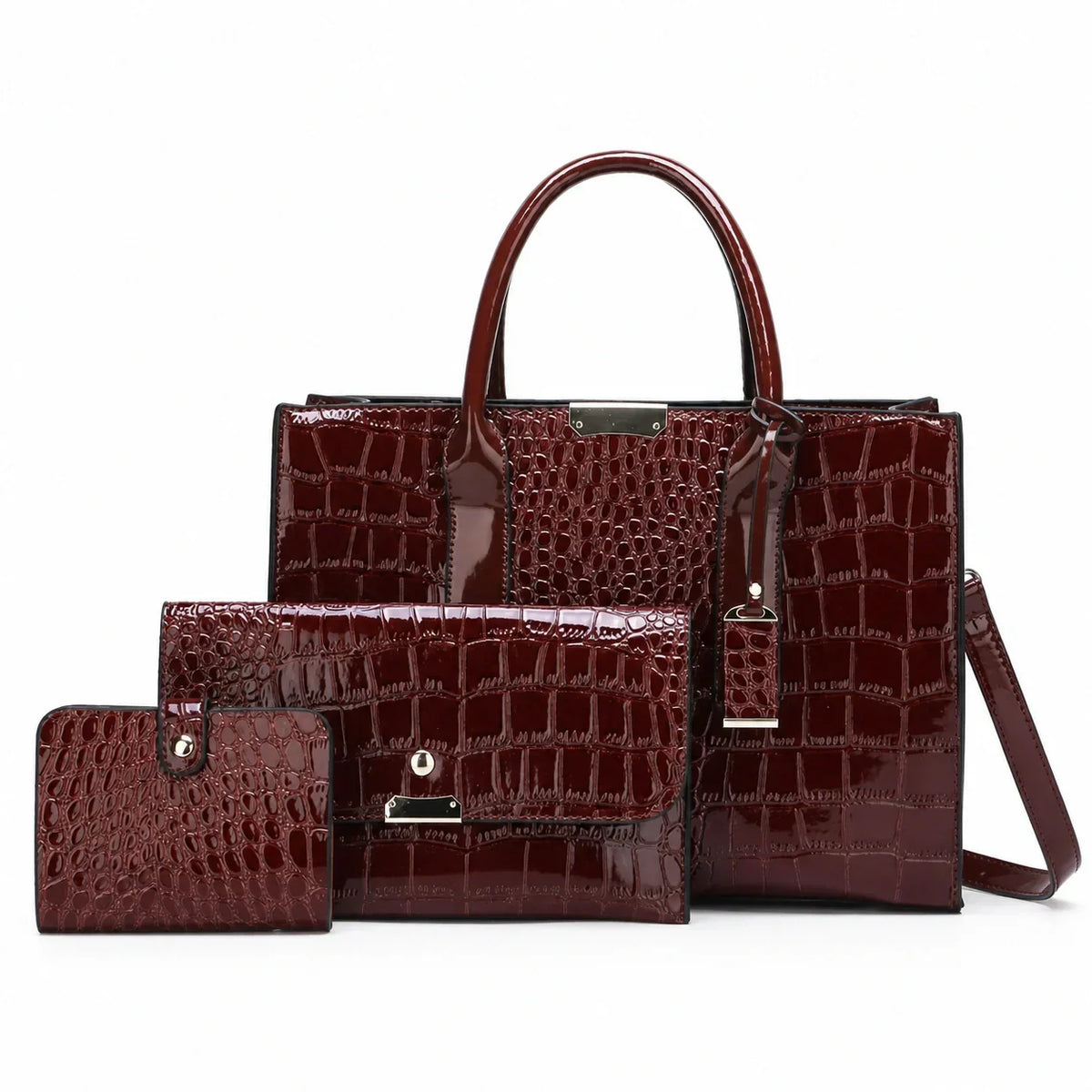 Crocodile Pattern Leather Shoulder Bag Set - Aria