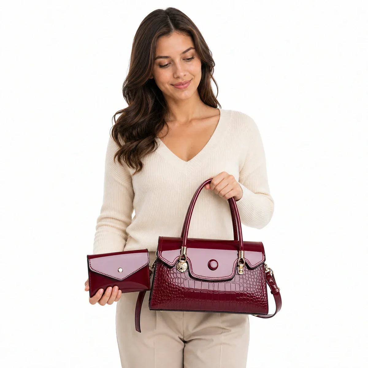 Crocodile Pattern Leather Crossbody Bag & Wallet Set - KIRA
