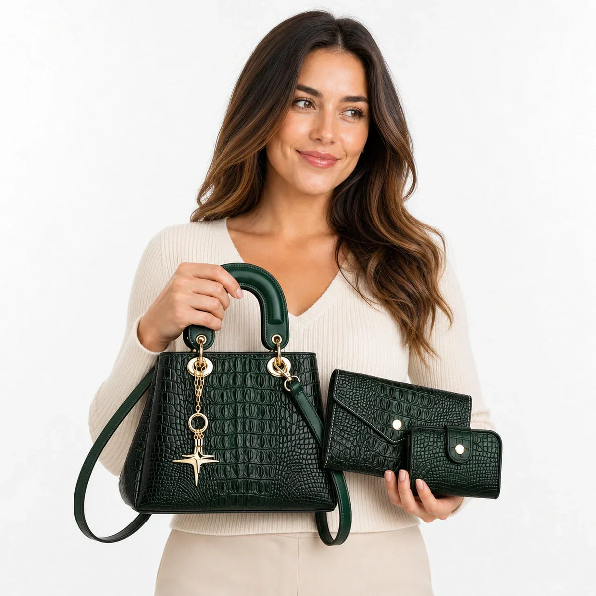 Crocodile-Embossed Leather Bag Set - Vex