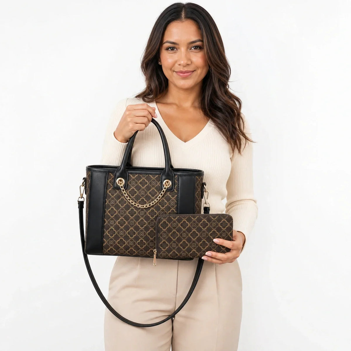 Printed Leather Tote Bag Set - Aria